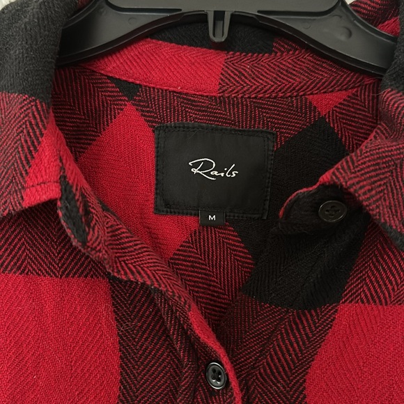 Rails Red and Black Flannel Button Up with Fringe hem and embroidery, Size M - Picture 2 of 6